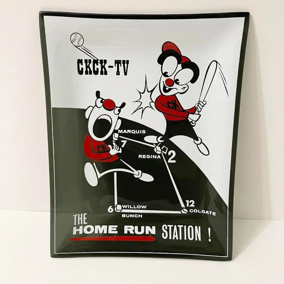 Vtg CKCK TV The Home Run Station Glass Tray Plate  Regina Advertising 9 x 7 In - Picture 8 of 16
